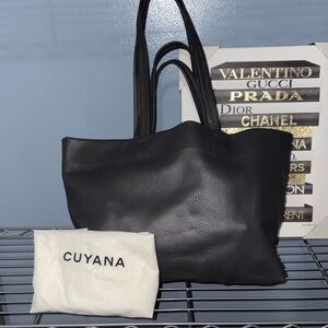 EUC Cuyana Gray Pebbled Leather Stuffed Tote with Dust Bag